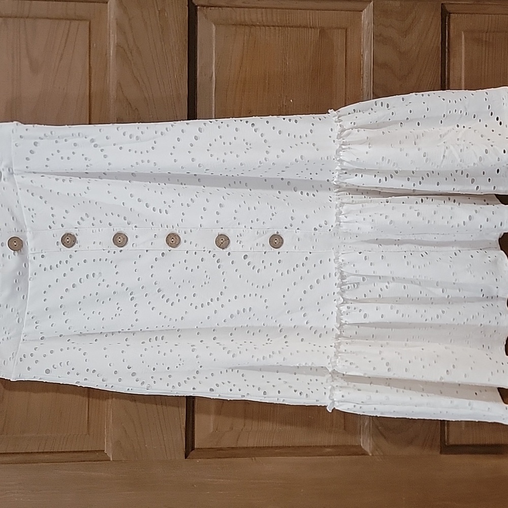 C White Eyelet Button-Front Midi Skirt
